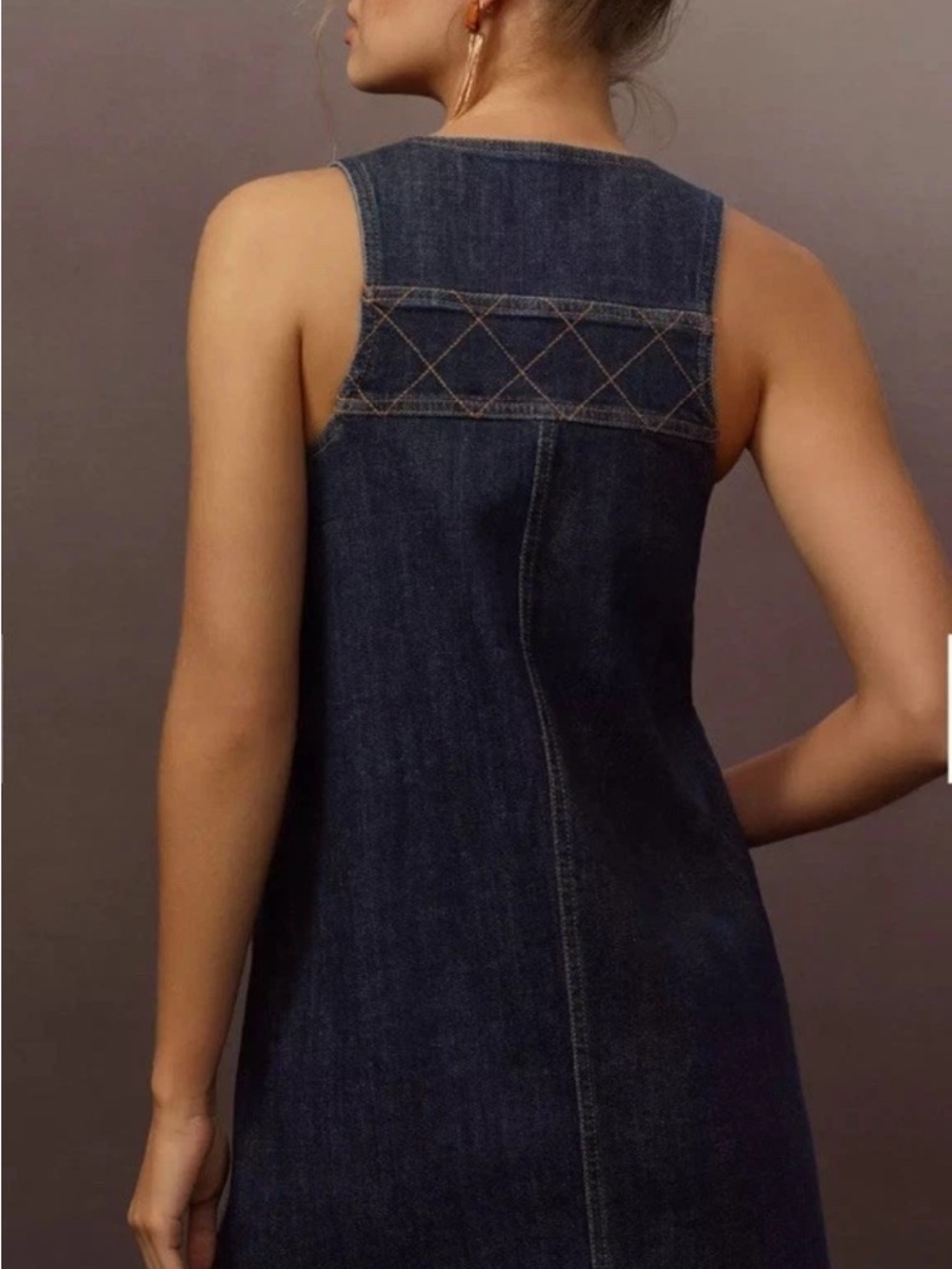 Pilcro Anthropologie Pinafore V Neck Mini Blue Denim Dress XL New NWT Sleeveless - Picture 3 of 11